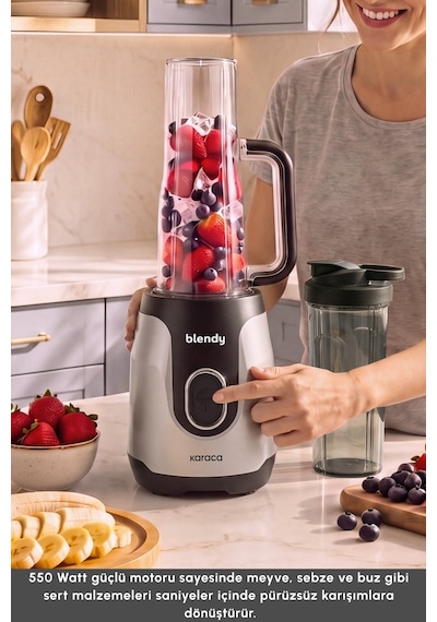 Karaca Blendy Personal Kişisel Kulplu Smoothie Blender Çift Hazneli Silver