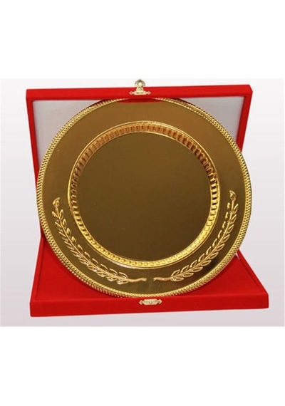 Kişiye Özel Baskılı Kırmızı - Lacivert Kutu 25 Cm Tabak Plaket 30,5x30,5x5,5 Cm Gümüş - Gold