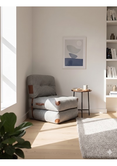 Viscolog Comfy Yeni Nesil Bohem Tekli Koltuk,yataklı Katlanır Berjer,yer Yatağı, Modüler Yapı 75x75cm 85cm gri