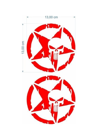 Army Yıldız Kuru Kafa 13 X 13 Cm Kırmızı Sticker 2 Li