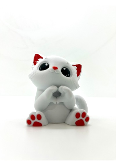 Sevimli Beyaz Kedi 3d Figürü