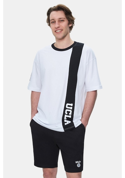 Ucla Keıth Beyaz Bisiklet Yaka Baskılı Oversize Erkek Tshirt Beyaz