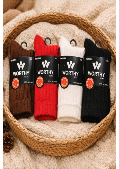 Worthy Socks 4 Çift Kalın Maksimum Sıcaklık Hissettiren Çorap Seti 4 Çift Çok Renkli