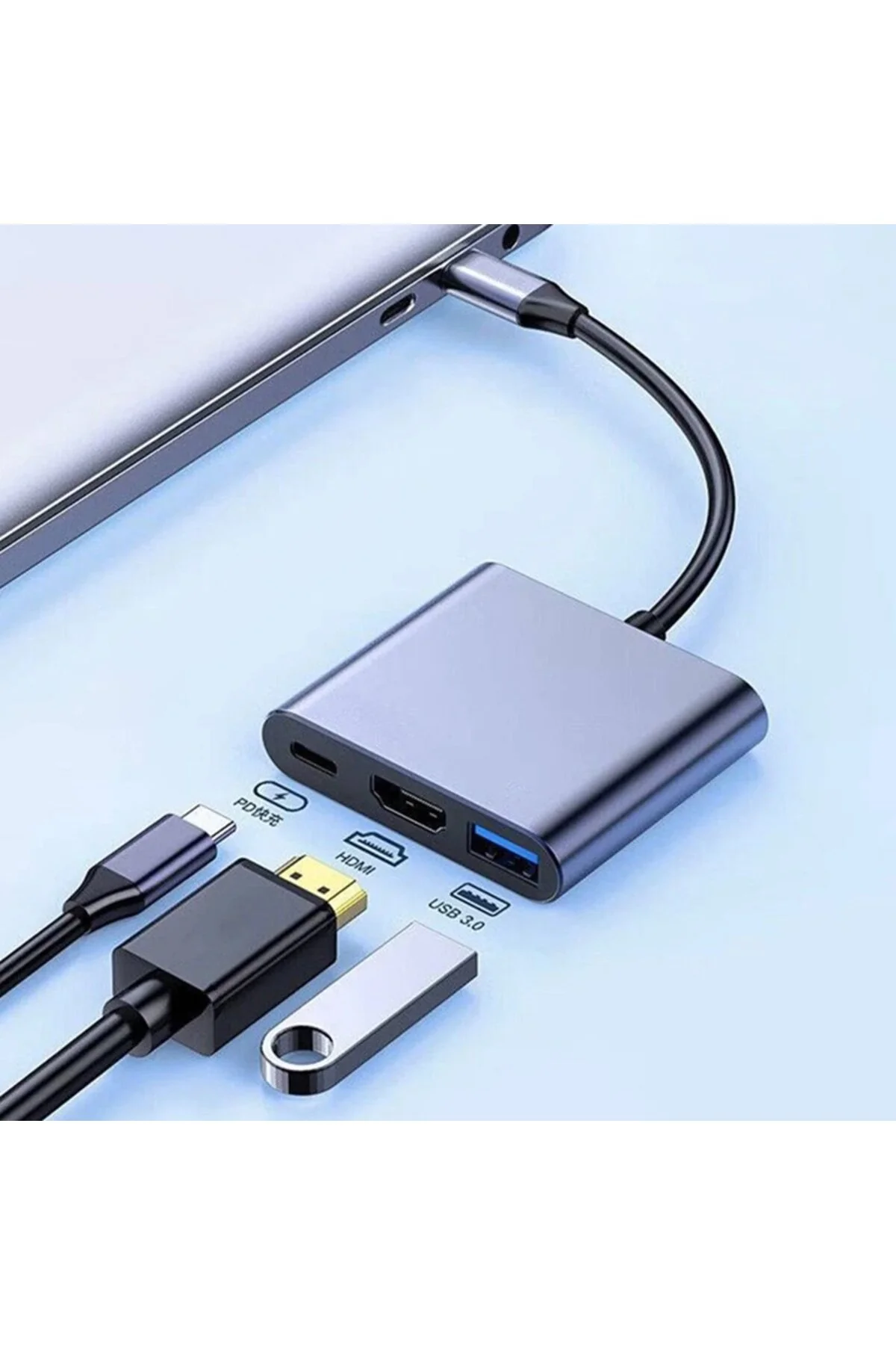Type-c To Hdmi Usb 3.0 Type-c 3.1 Pd Şarj Çevirici Dönüştürücü 4k Notebook/pc/Macbook Uyumlu  İçin Adaptör