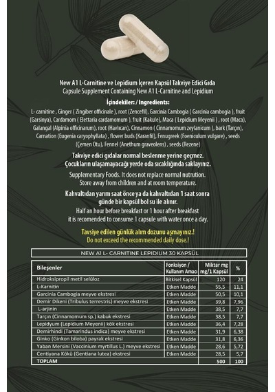 Hhs New A1 L-carntine Lepdium 30 Kapsül Şişe