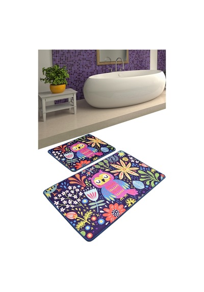 Owls Garden Djt 2 Li Set Banyo Halısı Klozet Takımı Paspas Seti Çok Renkli