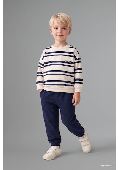 Defacto Çizgili Bisiklet Yaka Sweatshirt Üst Lastikli Paça Alt 2li Takım Erkek Bebek I0235a526aunv256 Lacivert-nv256