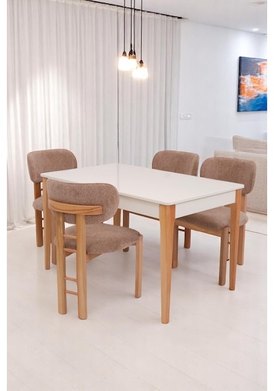 Paris Rodi Lak Panel Mutfak Masa Sandalye Takımı 80x130cm Krem