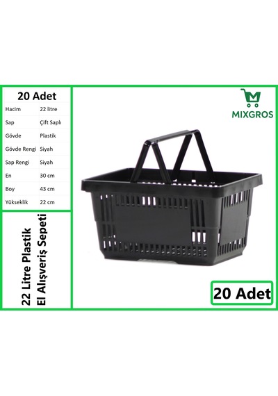 Plastik Market Alışveriş El Sepeti 22 Litre Siyah 20 Adet Siyah