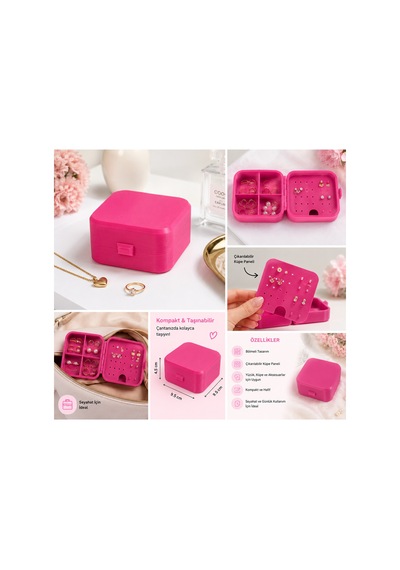 Mini Seyahat Takı Kutusu Küpe Yüzük Kolye Organizeri Bölmeli Taşınabilir 3d Baskı Pembe