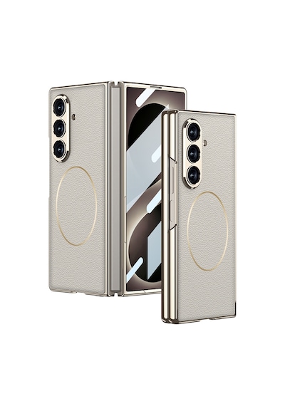 Samsung Galaxy Uyumlu Z Fold 8 Ultra Kılıf M-safe Şarj Özellikli Fiber Dizayn Sert Pc Kapak Kpt-10 Titanyum