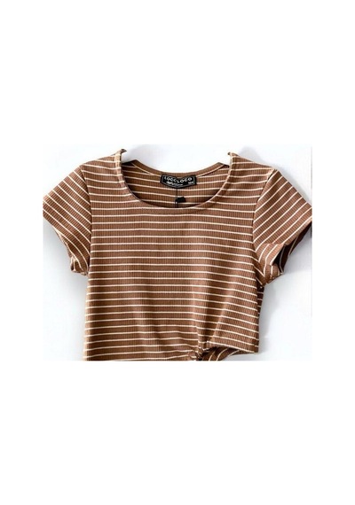 Zekids Kız Çocuk Çizgili Yandan Biyeli Crop Bluz-14471 Vizon