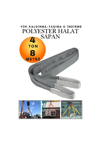 4 Ton 8 Metre Kahve Polyester Sapan - Yüksek Mukavemetli Yük Kaldırma Ve Taşıma Spanzeti - Endüstriyel Sınıf, Güvenli Bağlama Ve Sabitleme Halatı Ağır Yük Taşıma, İndirme ,sabitleme Halatı