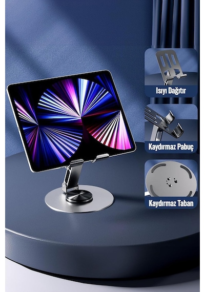 Telefon Tutucu Masaüstü Telefon Tablet Standı Yüksek Kalite Metal Katlanabilir 360 Dönen Ayarlı S013