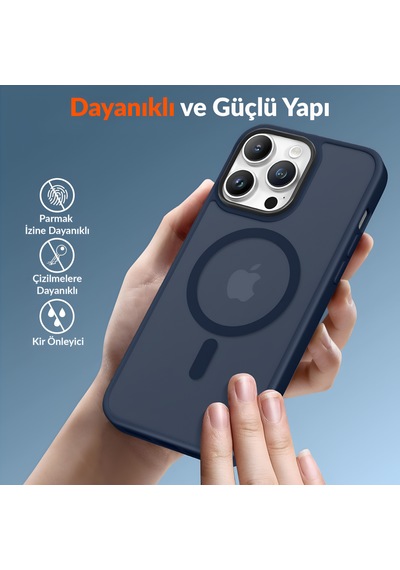 Bix İphone 13 Pro Max Magsafe Uyumlu Kılıf Tam Koruma Manyetik Darbe Emici Gece Mavisi