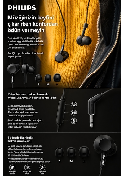 Philips TAE4105BK/00 Pure Bass Mikrofonlu Kulak İçi Kulaklık