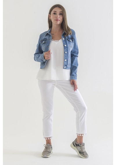 Power Streç Yıpratmalı Bleach Washing Denim Ceket 0922 Mavi