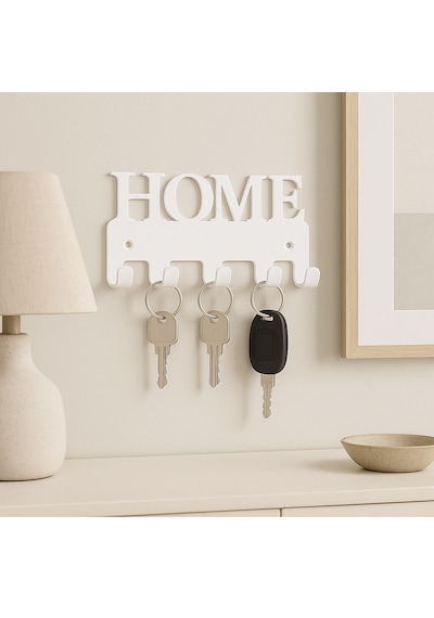 Lunoart Home Yazılı Metal Anahtarlık Askısı Duvar Tipi Anahtar Organizer Beyaz