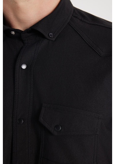 Tudors Erkek Regular Fit Rahat Kesim Çift Cepli Spor Yaka Denim Siyah Gömlek-36862 Siyah