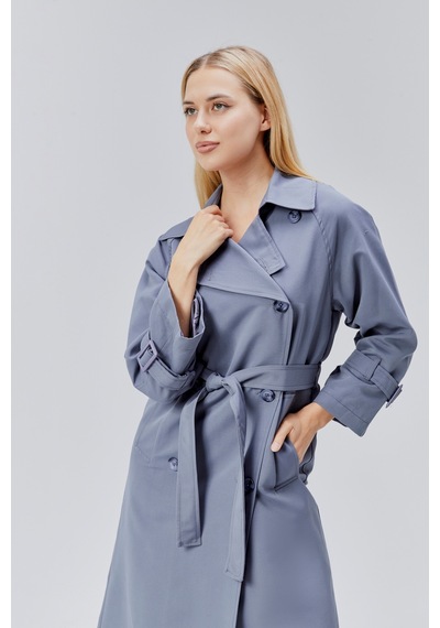 Gri Oversize Kuşaklı Trençkot