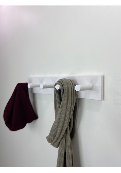 Ahşap Askılık, Ahşap Vestiyer, 5 Askılı Duvar Askılığı Beyaz