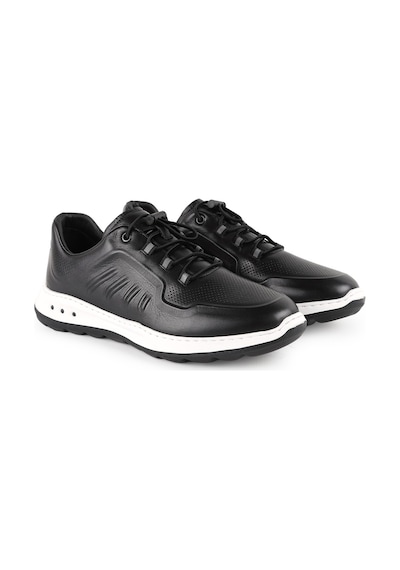 Lbr H1133 Antik Deri Erkek Sneaker - Eva Tabanlı Bağcıklı Günlük Spor Ayakkabı Siyah