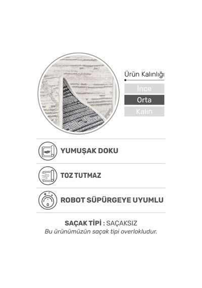 Mokka Modern Halı Yumuşak Dokulu, 9 Mm Orta Kalınlık, Tozumaz Ve Robot Süpürge Uyumlu Gri 2