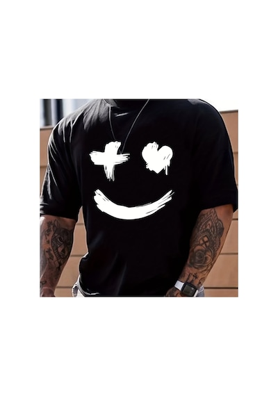 Caddemia Yaz Moda Gündelik Spor Gevşek Trend Gülümseme Grafik Baskı Yuvarlak Boyu Siyah 2XL Caddemia Yaz Moda Gündelik Spor Gevşek Trend Gülümseme Grafik Baskı Yuvarlak Boyu Siyah 2XL