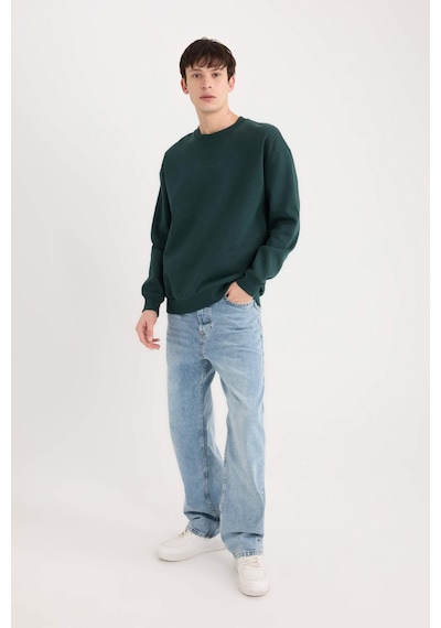 DeFacto Boxy Fit Bisiklet Yaka Baskılı Sweatshirt X8282AZ24AUGN919 Yeşil