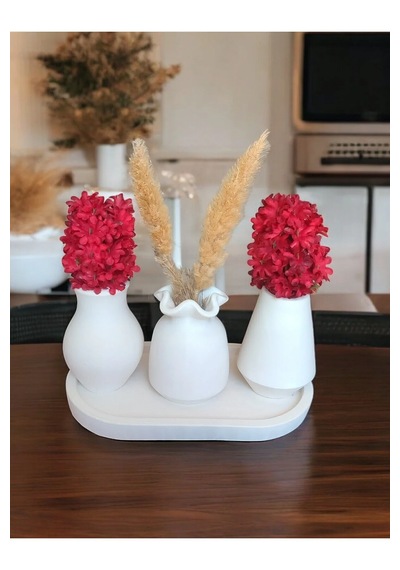Dekoratif Vazo Seti - Minimalist Vazo Seti Beyaz