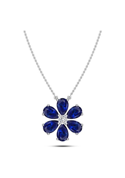 Pırlanta Safir Flower Kolye