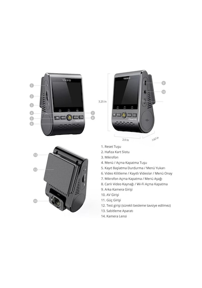 Viofo A129 Plus Duo Ir Gece Görüşlü 2K Quad Hd Araç Kamerası