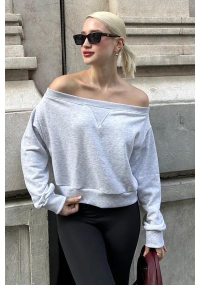 Madmext Karmelanj Kayık Yaka Kadın Sweatshirt Mg2239 Karmelanj Kar Melanj