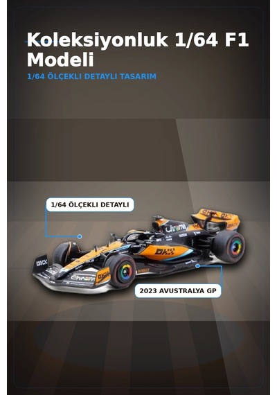 Oscar Piastri 1/64 Mclaren Mcl60 Diecast Model Araba - 2023 Avustralya Gp, Koleksiyonluk Bx-313342