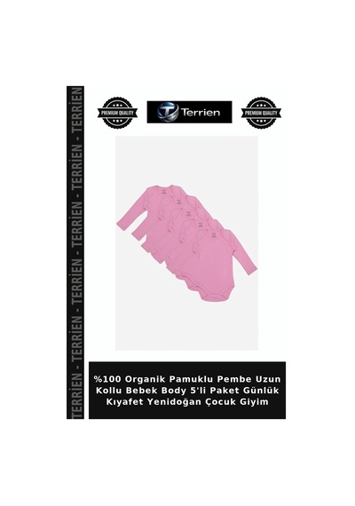 Terrien %100 Organik Pamuklu Pembe Uzun Kollu Bebek Body 5'li Paket Günlük Kıyafet Yenidoğan Çocuk Giyim