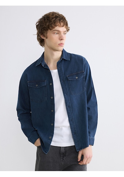Lcw Jeans İndigo Regular Fit Uzun Kollu Erkek Jean Gömlek