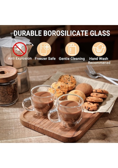 Çift Duvar Cam Kahve Kupaları 4-6oz Yalıtımlı Kahve Fincanı Seti - Çift Espresso, Cappuccino, Latte, Sıcak/soğu Diğer