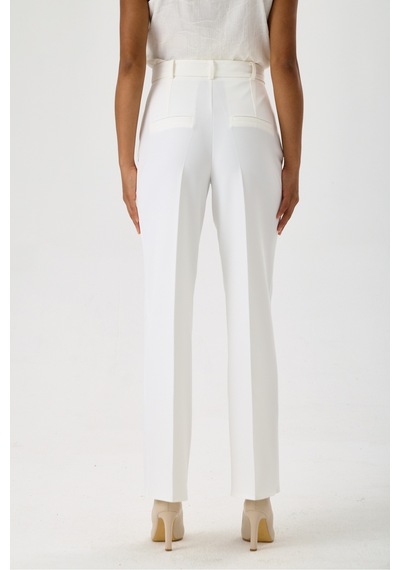 Velnara Moda Kırık Beyaz Boru Paça Cepli Yüksel Bel Dokuma Kumaş Kadın Pantolon Beyaz - 918013923 Beyaz