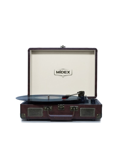 Midex Mtx-101CR Şarjlı Bluetooth Aux Hoparlörlü 3 Devir Nostaljik Retro Pikap Plak Çalar + İğne