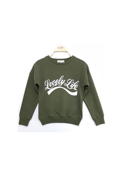 Toontoy Kız Çocuk Sweatshirt Lovely Life Baskı Haki
