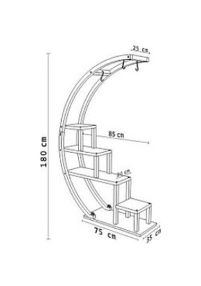 Asvera 28-018 Büyük C Tipi Dekoratif Metal Ahşap Çiçeklik - 180 Cm Dev Saksı Standı Rafı