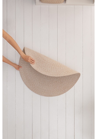 Ocean Home Textile Yıkanabilir Bej Kırçıllı Pamuklu Halı Kilim 80 Cm Çap