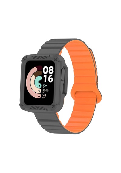 Xiaomi Redmi Watch 1 Silikon Kordon Zore Krd-105 Strap Kayış-gri-turuncu