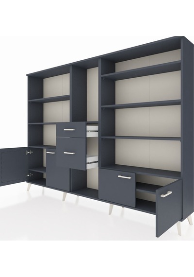 Arges Dolap 10 Raflı 2 Çekmeceli 4 Kapaklı 220x30x163 Antrasit-antrasit Antrasit - Antrasit