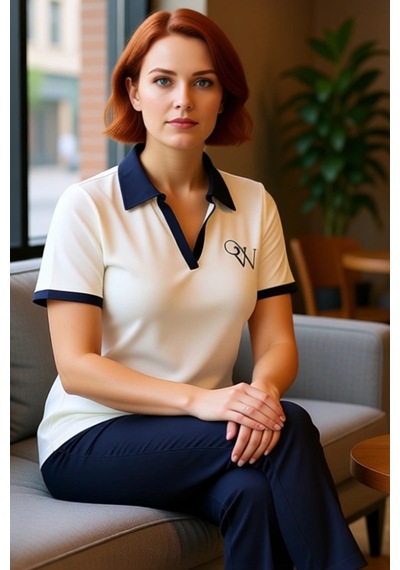 Ersefa Kadın Büyük Beden Polo Yaka Nakışlı Kaşkorse Bluz Kaliteli Şık Ra Ekru