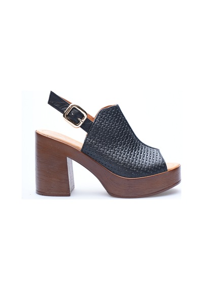 Analin Shoes Kadın Hakiki Deri Platform Topuklu Tokalı Sandalet Siyah