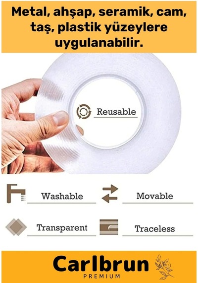 Deluxe Ultra Süper Güçlü Yüksek Mukavemetli Nano Teknolojili Çift Taraflı Doku Şeffaf 3 Mt Bant