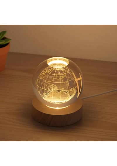 Kişiye Özel Dünya Haritalı Kristal Led Gece Lambası İsim Yazılı Dekoratif Masa Lambası