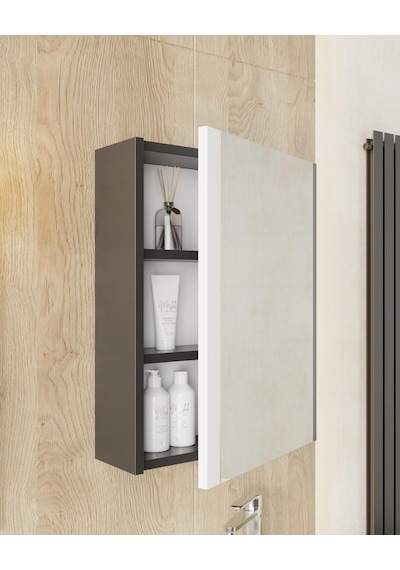 Karen Banyo Kemer 45 Cm,Lavabolu,Aynalı,Banyo Dolabı,Mat Antrasit,Lavabo Dahil Antrasit