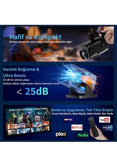 4k Full Hd 1080p Taşınabilir Projektör Hoparlör Hediyeli 270 Döner Tasarım, Wifi 6 & Bluetooth 5.2, Otomatik Düzeltme, Hdmı & Usb Girişli